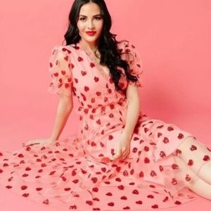 NWT Rachel Parcell Sequin Heart Tulle Midi Dress Large